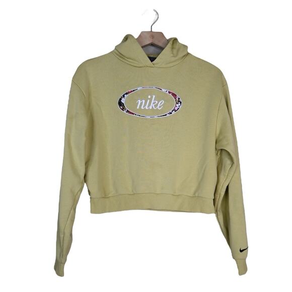 Nike Women's XS Cropped Embroidered Floral Logo Yellow Hoodie - Picture 1 of 8